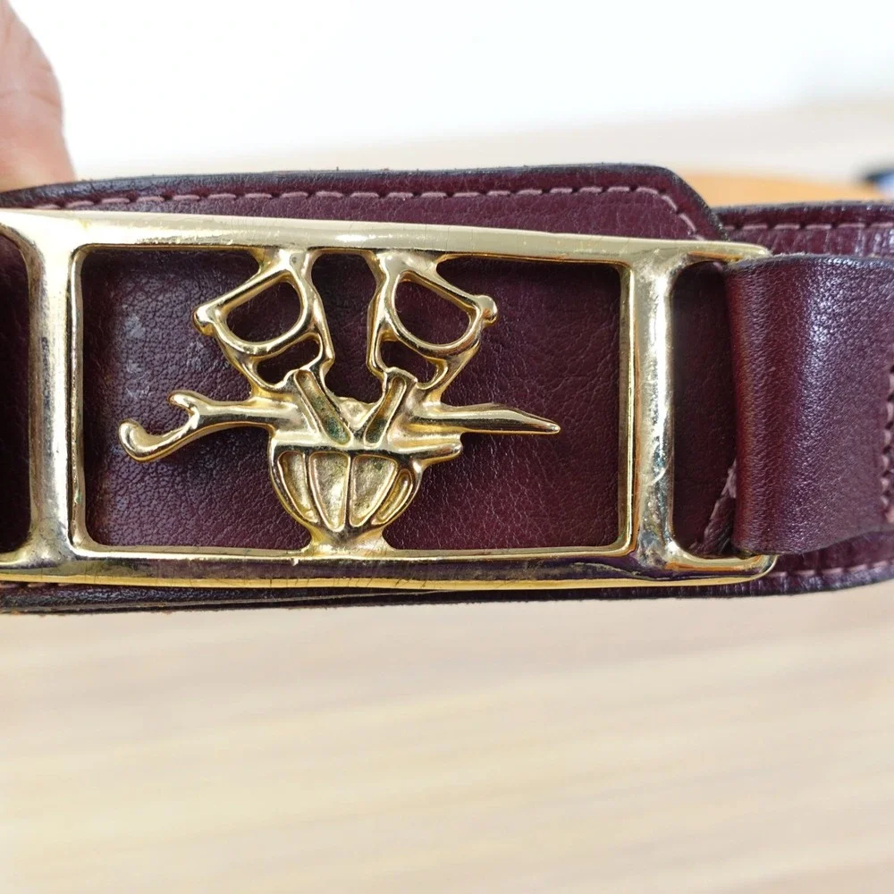 90s VINTAGE Talbots Belt Womens Medium Leather Gold Dress Western Logo Holiday
